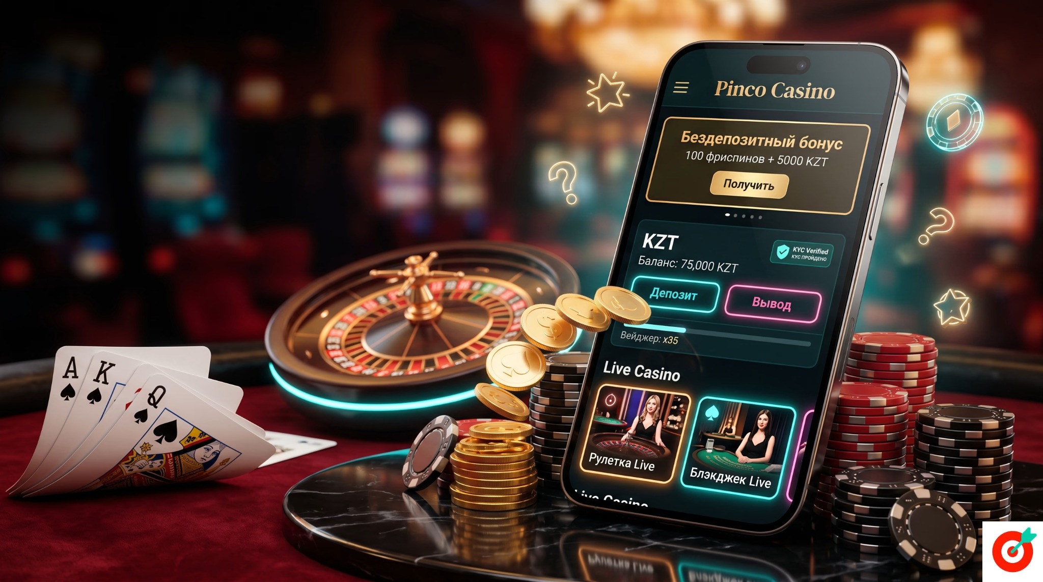 Раздел бонусов Pinco Casino с бездепозитным предложением и условиями
